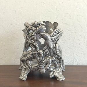 Vintage Carson Pewter Hummingbird Morning Glory‎ Candle Jar Holder Display 1996
